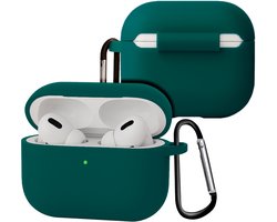 Case - Geschikt voor Apple Airpods Pro 3 - Siliconen Hoes met Clip - Silicone Hoesje Cover - Petrol