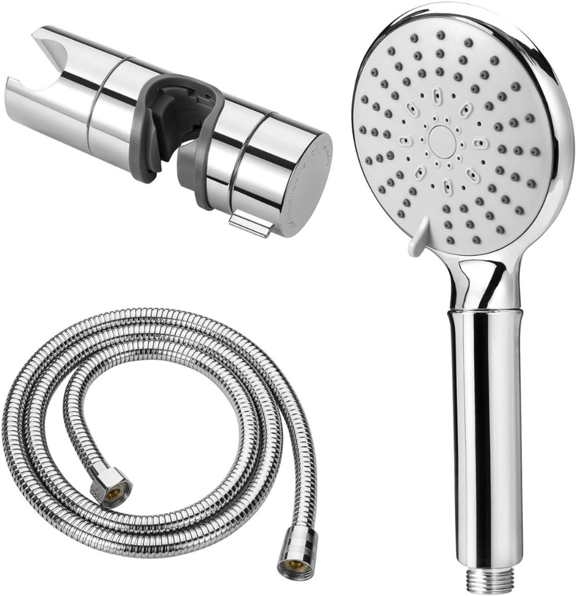 VIN® Douchekop met Slang En Wandhouder – Complete Doucheset - Waterbesparende douchekop - 5 Sproeistanden - Handdouche - Regendouche - Inclusief Douchekophouder - Verchroomd