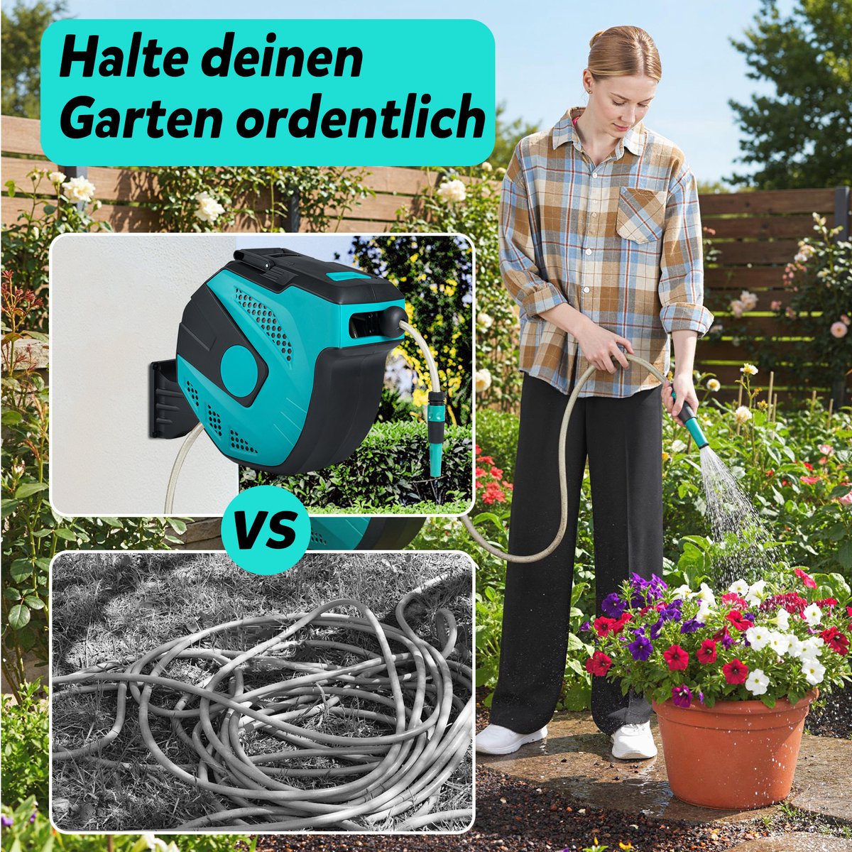 COSTWAY Tuinslangbox, 20 m + 2 m, 180 graden draaibaar, automatisch intrekbaar, persluchtslang, wandhouder, slanghaspel voor tuin, werkplaats en gazon, groen – foto 6