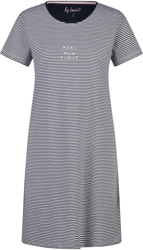 By Louise Dames Long Chemise de Nuit Manches Courtes Bleu Foncé Rayé - Taille XL