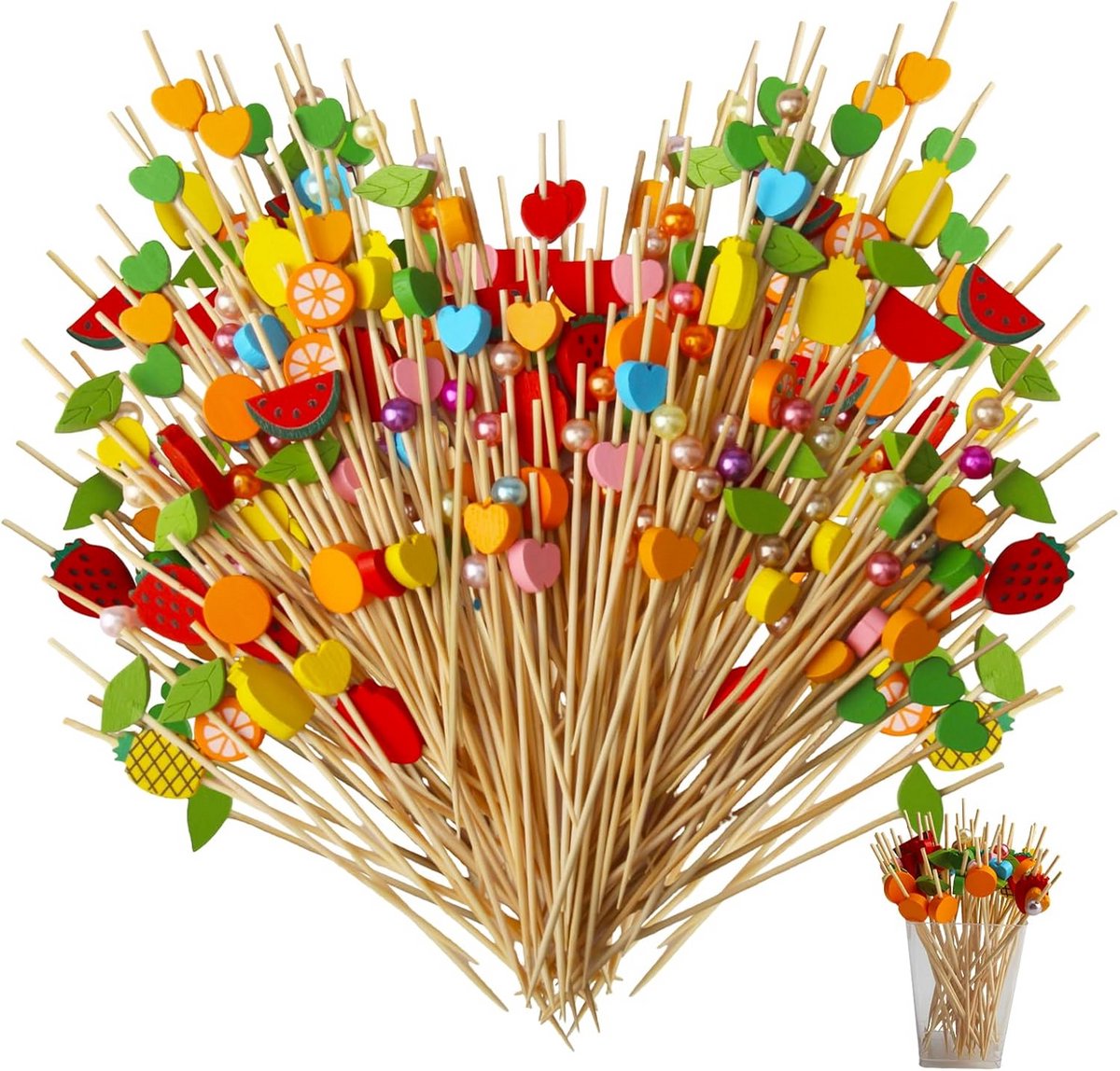 300 Houten Prikkers voor Hapjes & Cocktails - Decoratieve Cocktailprikkers met Vormpjes