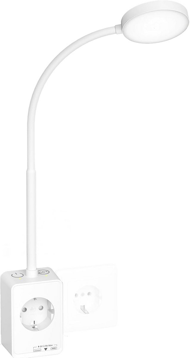 Dimbare LED Wandlamp met Leesarm, Stopcontact en USB Opladen