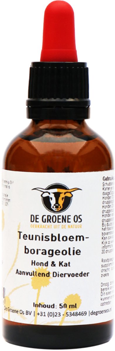 Teunisbloemolie Supplement DE GROENE OS - Huidondersteuning Hond Kat - 50ml Omega 6 Vetzuren