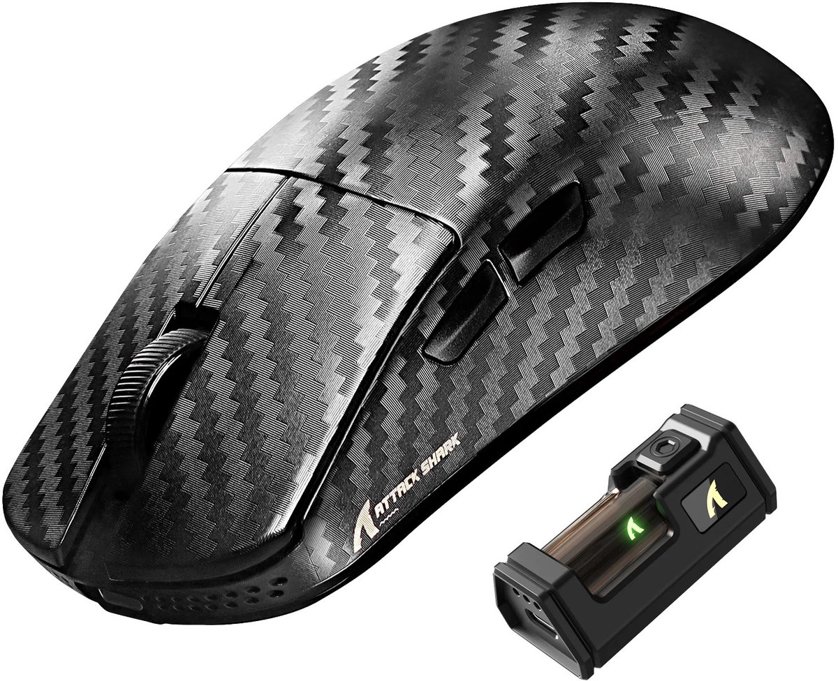 ATTACK SHARK R11 ULTRA Gaming Muis - Draadloos - Carbon Fiber - 8K Hz Polling Rate - PAW3950MAX Sensor - Zwart