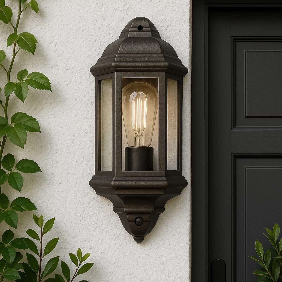 Zwarte Buiten Wandlamp met Bewegingssensor PIR Traditioneel Design