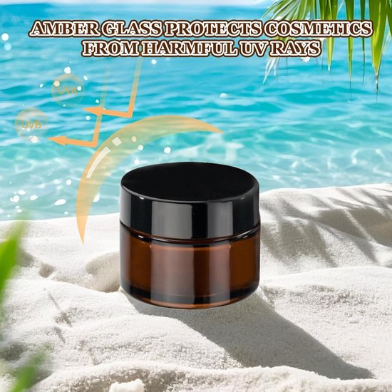 6-delige set glazen zalfpotjes en flessen, amberkleurig, 50 ml en 20 ml, met deksel. Ideaal voor cosmetica. — afbeelding 2