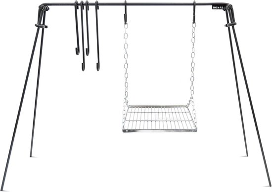 Vuurbrug voor Vuurkorf - Buiten Kookrek - Grillen en Koken - Tot 5 Gerechten Tegelijk - 150 cm Hoog - Zwart — afbeelding 4