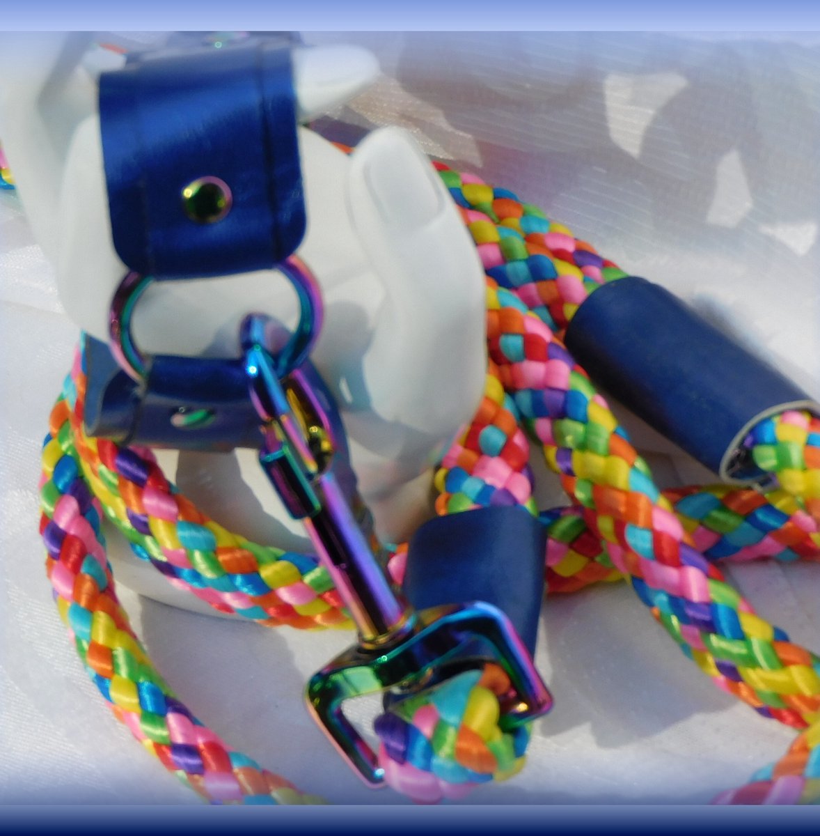 Hetty'S - Luxe Set: Halsband & Riem – Blauw Glanzend Leer -Rainbow accenten