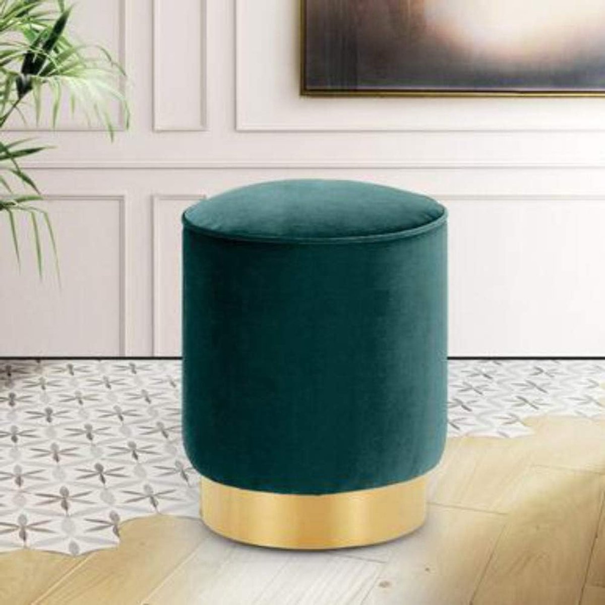 Ronde Voetenbank - Zitpoef Ottomaan - Ontspannen Zitten - Metalen Frame - Groen