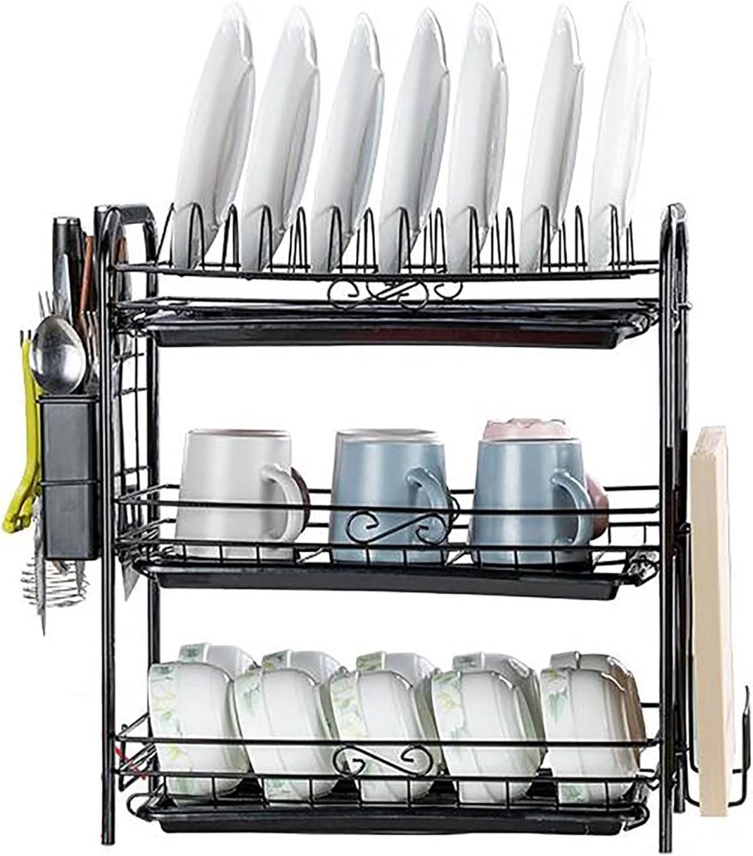 Metalen Vaatrek - Keuken Organizer - Vaat Drogen - Met Druppellade - 47cm Lengte - Zwart