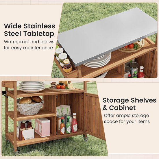 Tuin Wagen - Buiten Keuken - Buiten Koken - Roestvrij Staal Werkblad - 118 x 47 x 92 cm — afbeelding 2
