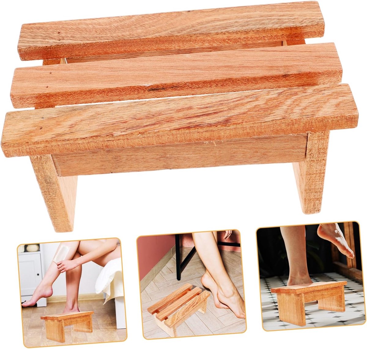 Houten Voetenbank - Rustbankje - Voeten Rusten - Stabiel Stevig Ontwerp - 21.7x12x10cm - Bruin
