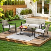 Xbro Rotan Tuinset 3-delig met schommelstoel,Balkonset voor 4 personen met kussens,Tuinmeubelset met tafel,3-delige Bistroset ,108 x 74 x 85 cm ,Lichtgrijs