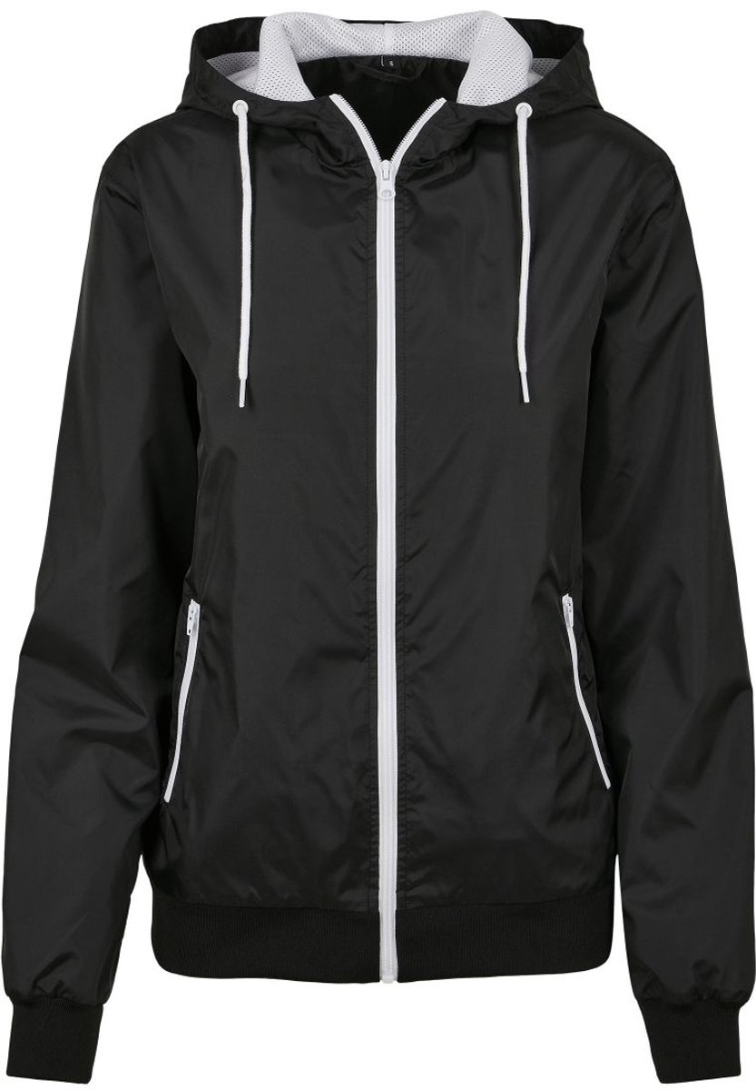 Build Your Brand Windrunner Dames Hoodie met Rits Zwart