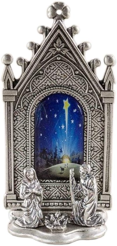 Kerststal miniatuur - Gothic portaal - Woondecoratie - Zilverkleurig metaal - 5 x 10 x 3 cm