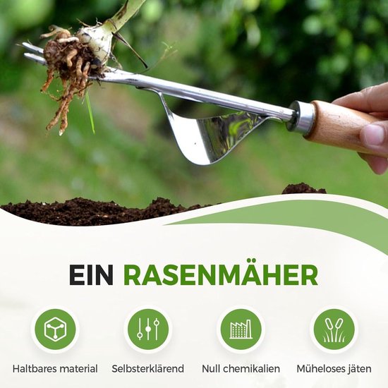 Onkruidsteker Roestvrij Staal - Tuinhark Graver - Wieden Grond Losmaken - 2-in-1 Functionaliteit - 30 cm Lengte — afbeelding 2