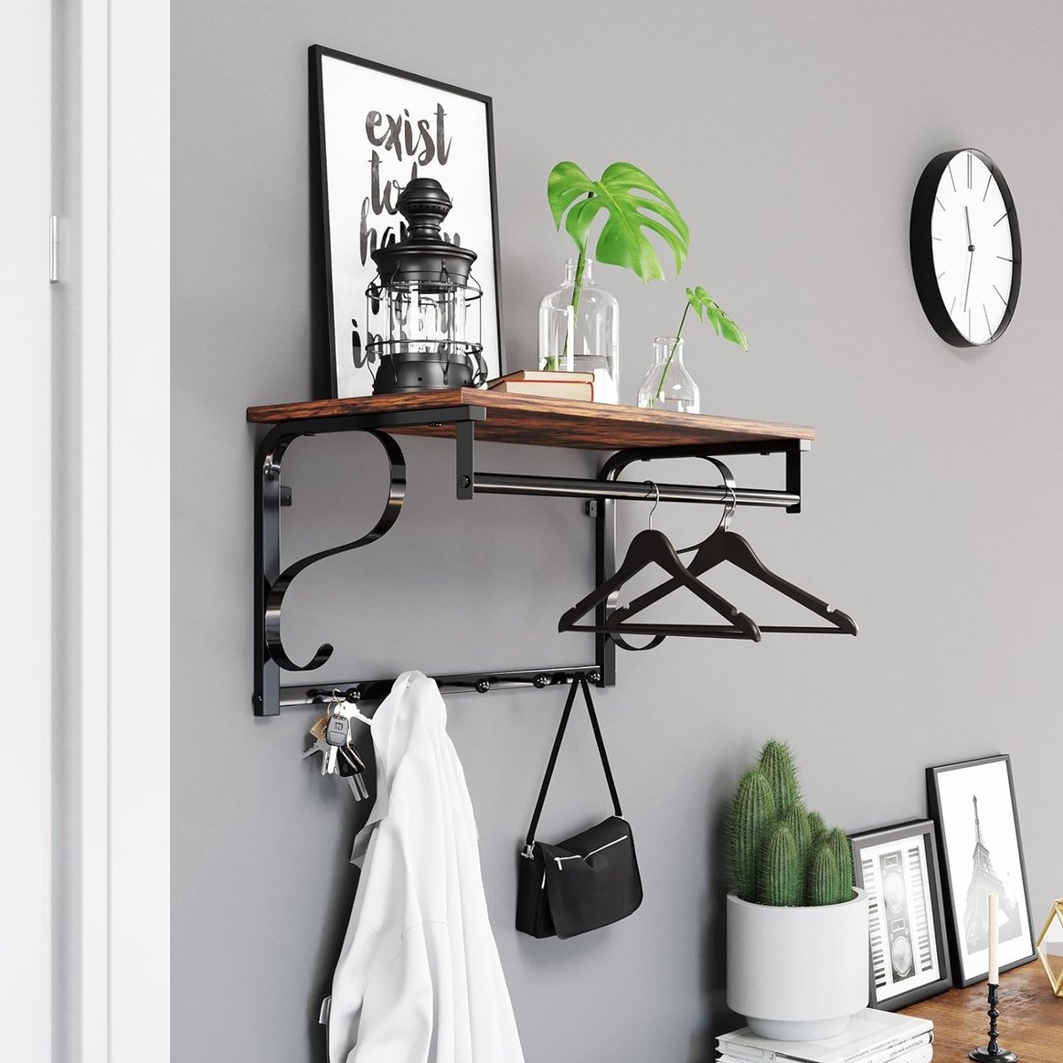 Bobbel Home 3-in-1 Wandkapstok met vijf haken- 60 x 30 x 31,7 Bruin