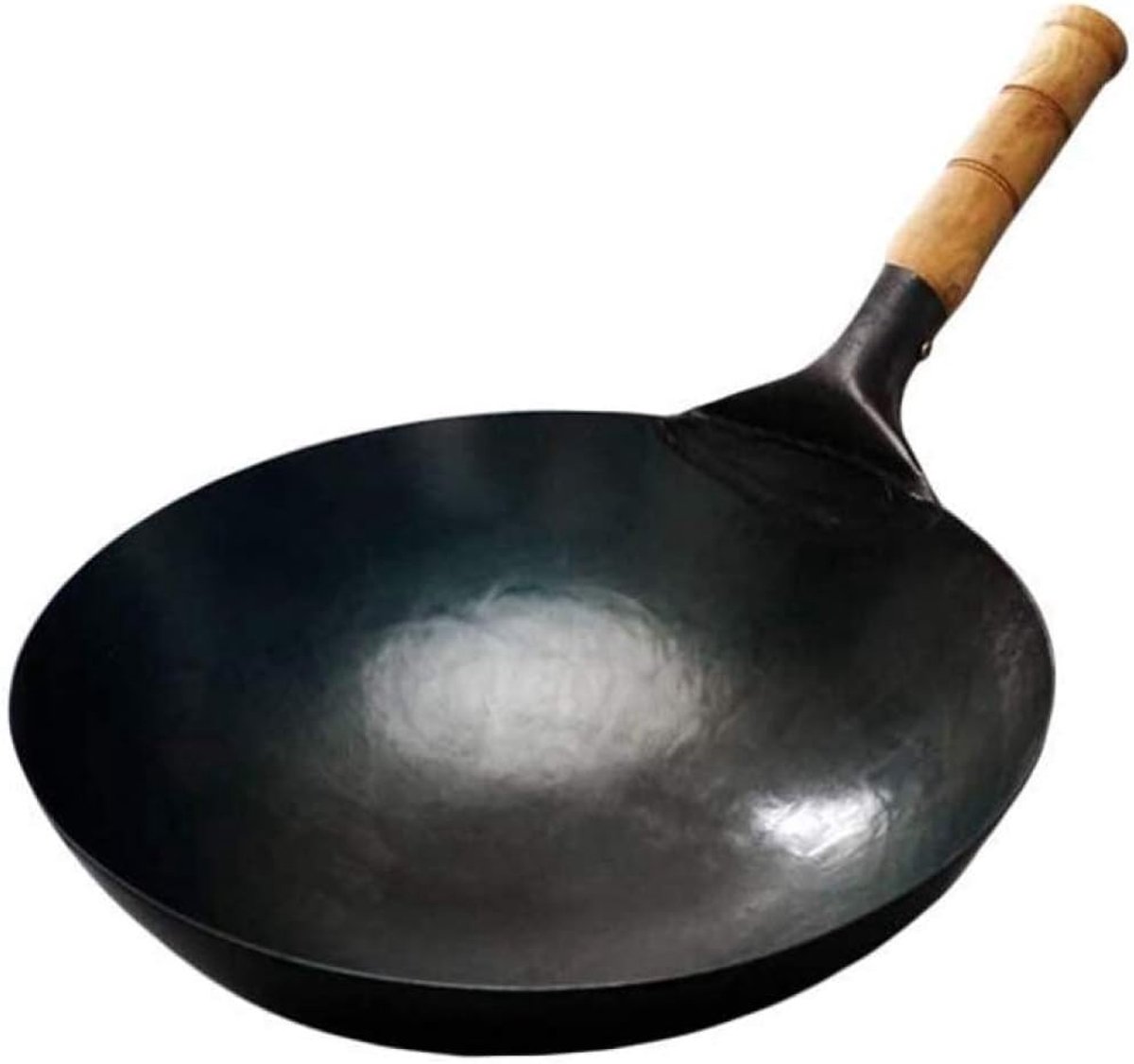 Gietijzeren Wokpan - Traditionele Koekenpan - Snel Koken - Ongecoate Antiaanbaklaag - 30cm Diameter - Zwart
