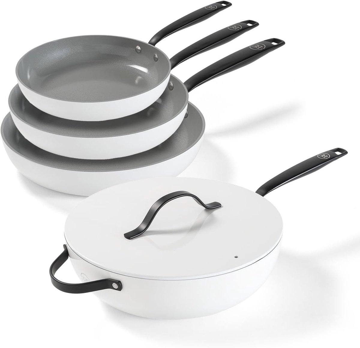 Pannenset 4-delig - Koekenpan set - Dagelijks koken - PFAS vrij keramisch - Ø20-30 cm - Wit