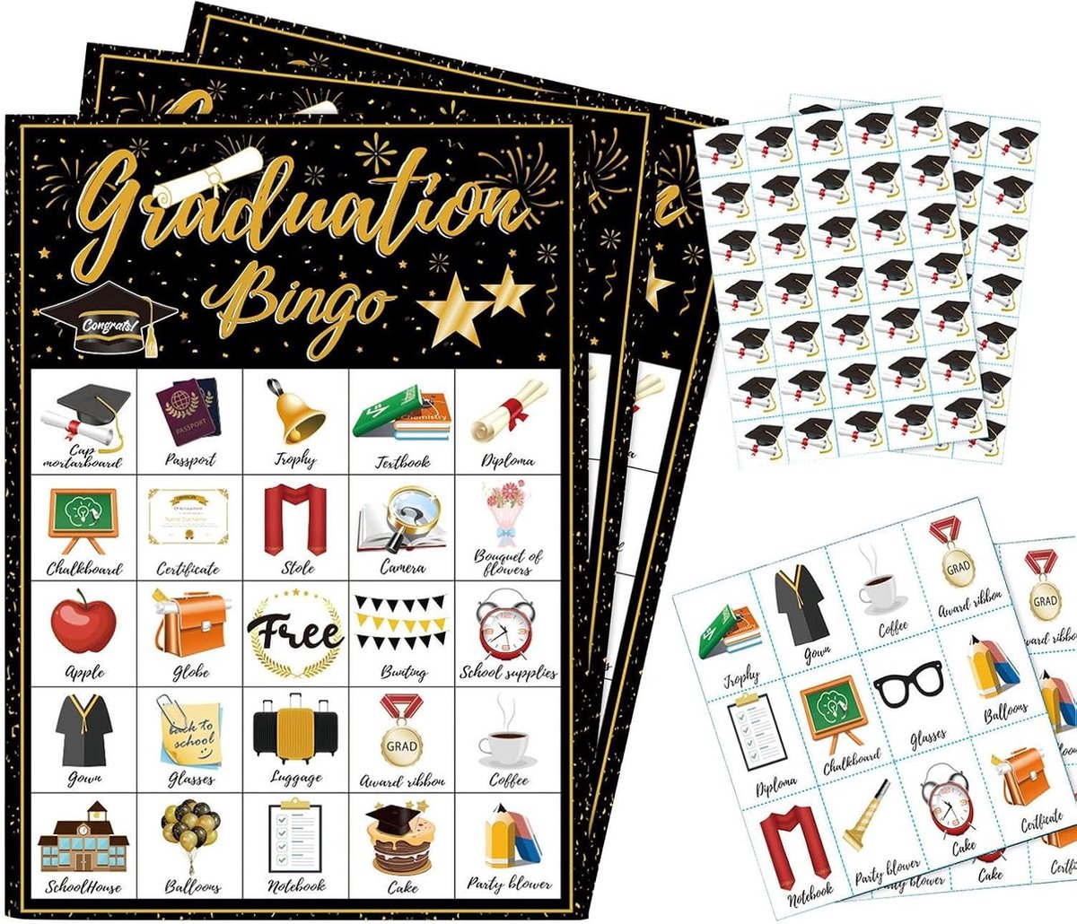 Afstudeer Bingo - Geslaagd Spel - Feest Activiteit - Voor 24 Spelers - 17.7 x 12.7 cm