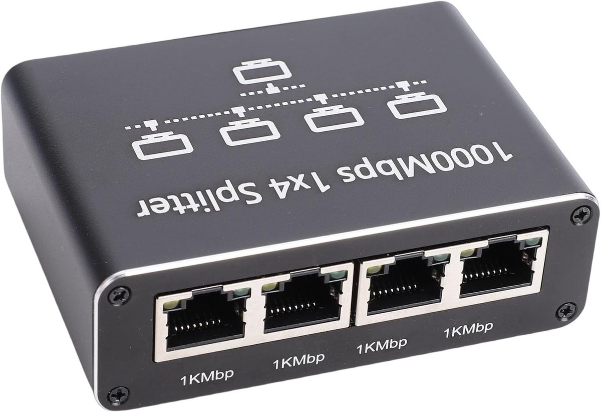 Ethernet Splitter - Netwerkverdeler Hub - Meerdere Verbindingen - Aluminium Behuizing - 1 Tot 4 Poorten