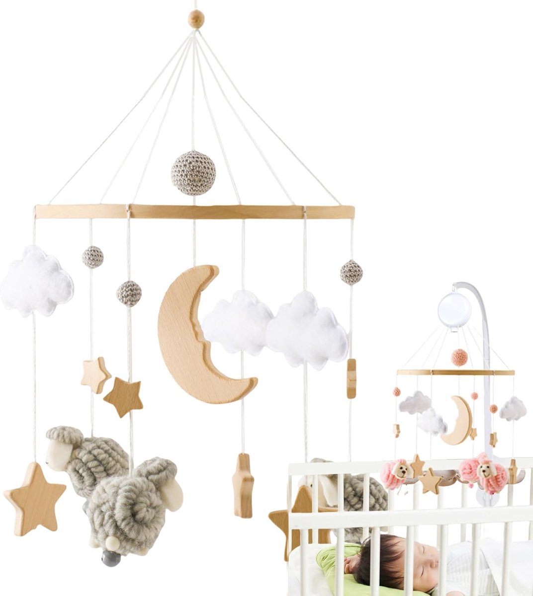 Bijzetbed Mobiel - Babykamer Decoratie - Kinderslaap Bevorderen - Boho Stijl Ontwerp - 43 x 22.5 cm - Grijs