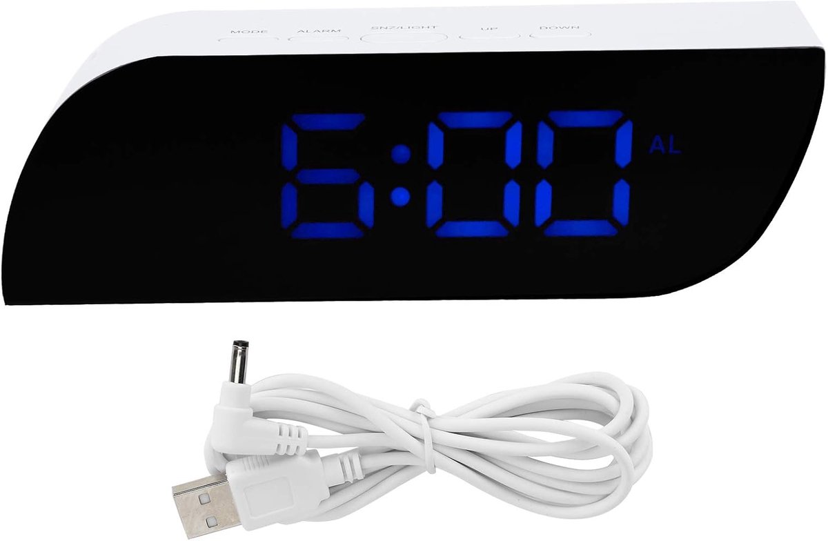 Digitale Wekker - LED Klok - Nachtkastje Gebruik - Instelbare Helderheid - 12/24 Uur - Blauw
