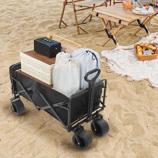 Opvouwbare Bolderkar - Campingwagen Tuinwagen - Outdoor Transport - Met Remmen 150kg - 90x50x55 cm - Zwart van Opvouwbare Bolderkar — afbeelding 4