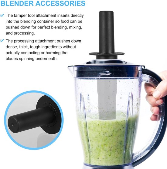Blender Tamper - Roerstaafje Accessoire - Voedsel Bereiden - Vaatwasserbestendig - 28.5 cm Lengte - Zwart van Merkloos — afbeelding 5