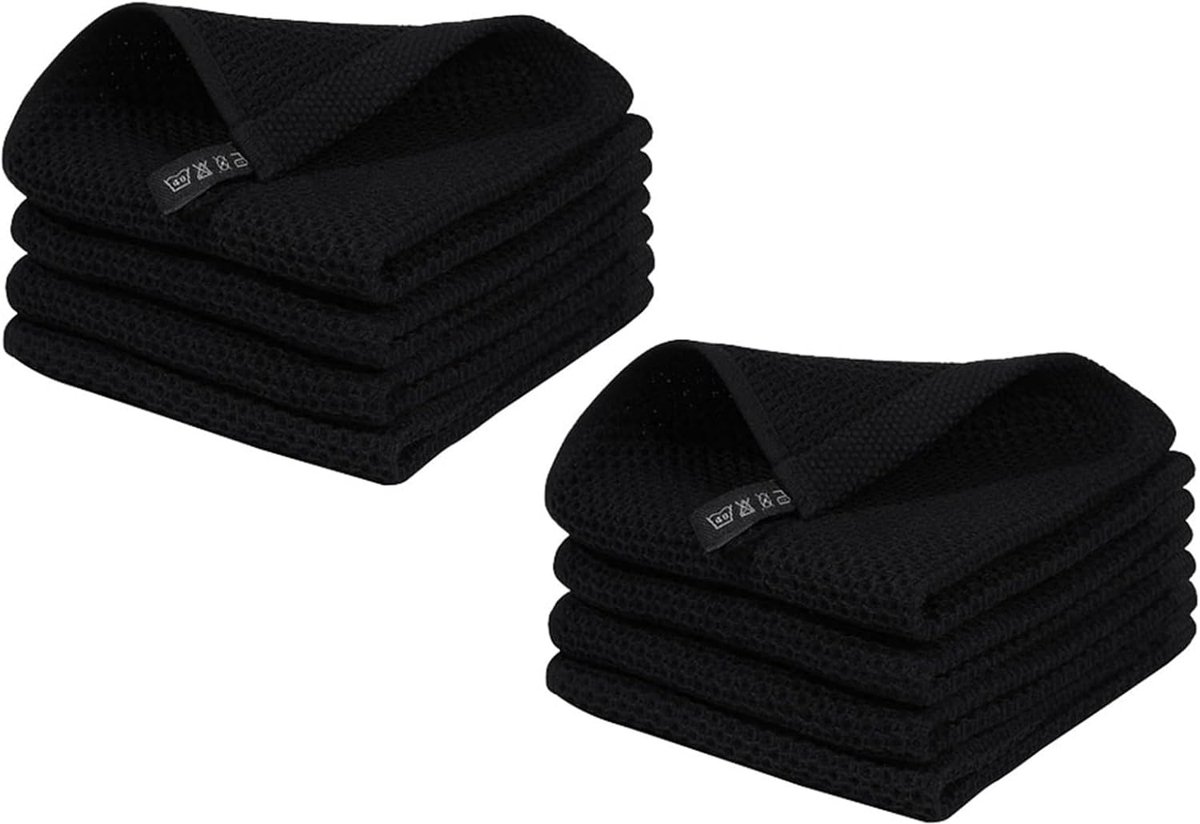 Keukendoeken Set - Wafel Weef - Snel Drogen - 100% Katoen - 34x34 cm - Zwart