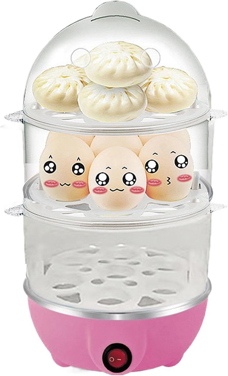 Elektrische Eierkoker Automatische Koker Intelligent Stoomkoken Multifunctioneel Stoomapparaat 16 x 16 x 28 cm Roze