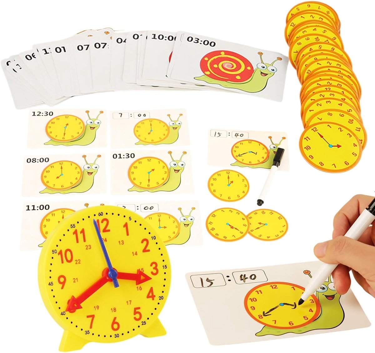 Analoge Klok Leren - Onderwijs Hout - Tijd Leren - Interactieve Tool - 10 x 10 cm