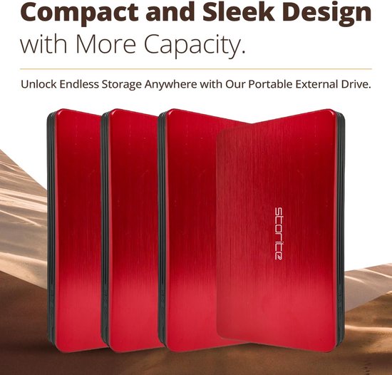 Externe Harde Schijf - Draagbare Opslag - Data Back-up - Snelle USB 3.0 - 1 TB Capaciteit - Rood — afbeelding 4