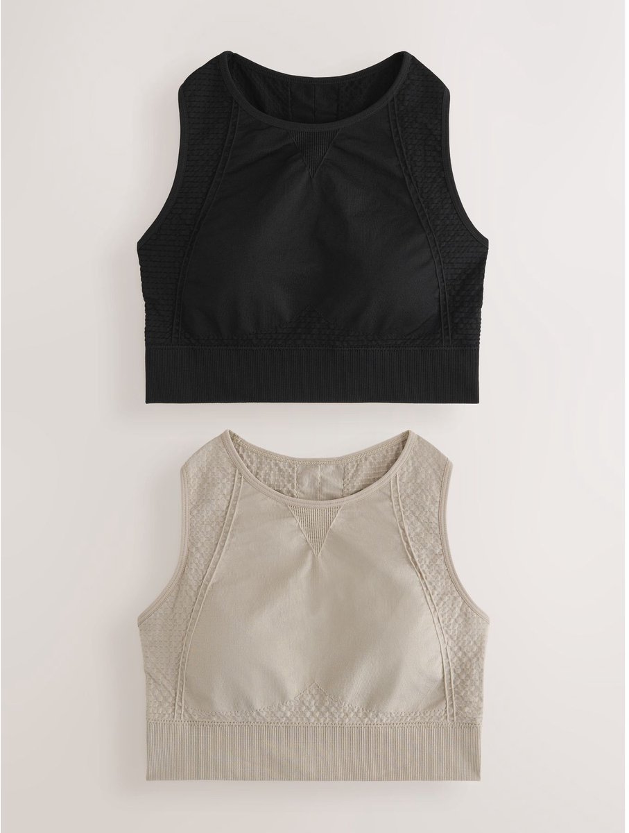 Next Dames - Naadloze sportbeha's met hoge hals en gemiddelde ondersteuning, set van 2 - Zwart Black/Stone