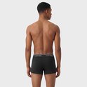 Man met zwarte Calvin Klein trunks, staand van achteren gezien.