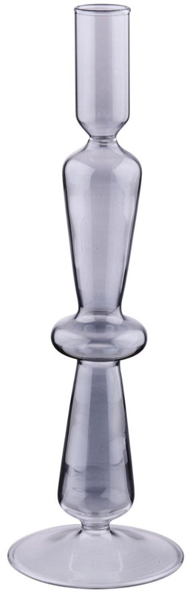 Arti Casa Kandelaar voor Dinerkaars - Kaarsenhouder Woondecoratie voor Binnen - Ø8,5 x 26,5 cm - Grijs - Glas