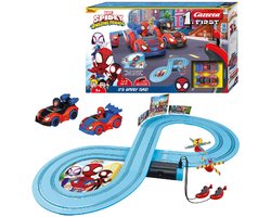 Carrera FIRST Racebaan - Spiderman Speelgoed - Spidey Amazing Friends - It's Spidey Time! - Spidey vs. Spin Auto - 2,4m - 10 onderdelen