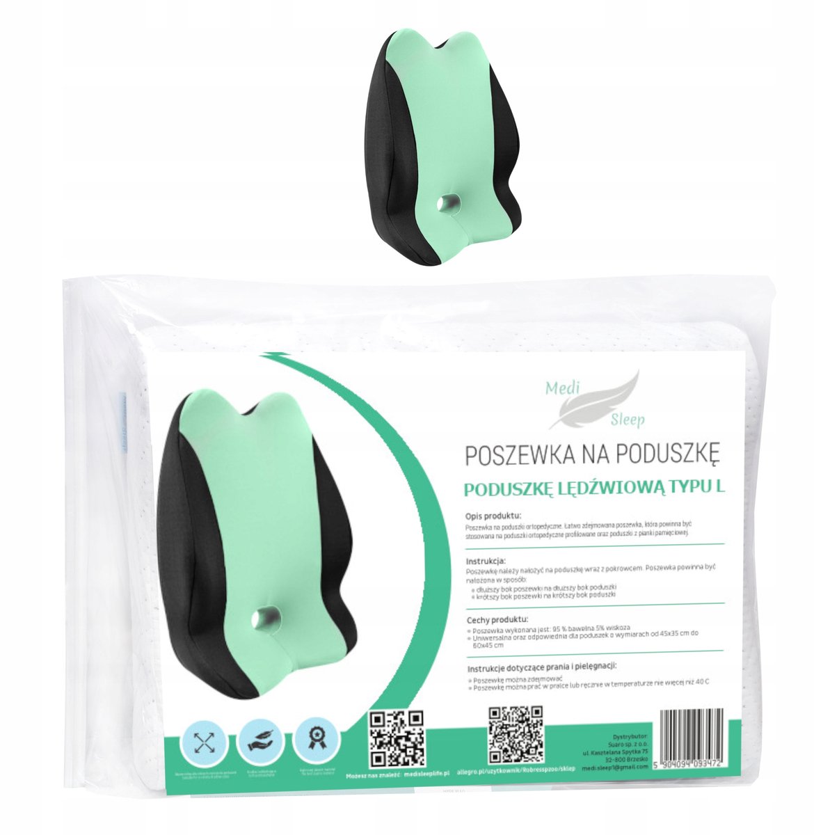 Medi Sleep - Lumbale Kussenhoes - Groen - Zwart - Ademend