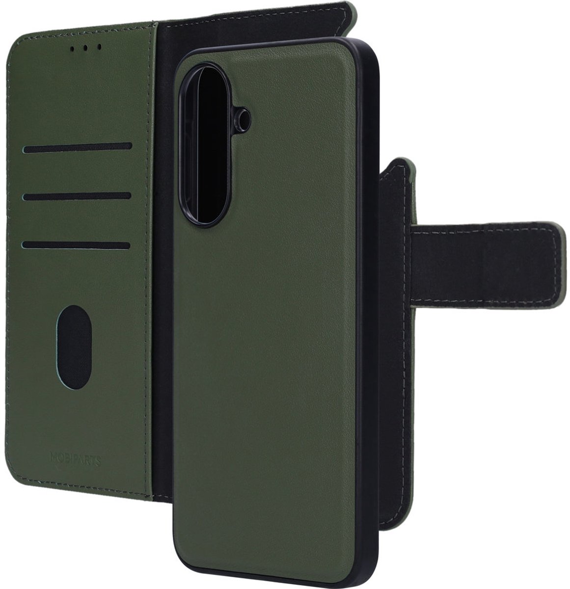 Mobiparts hoesje geschikt voor Samsung Galaxy A37 - Wallet 2-in-1 Boekhoesje - MagSafe - Echt Leder - Uitneembare Case - Sterke Magneet Sluiting - Contactloos betalen - Groen