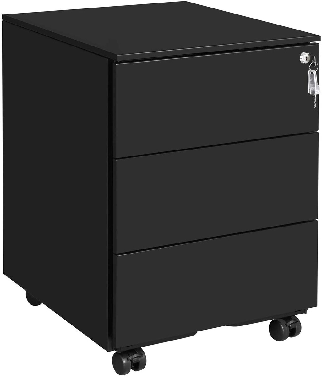 Hoppa! - Ladeblok - Rolcontainer - Nachtkastje op wielen – zwart - staal – 39x45x55 cm