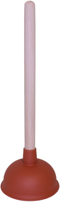 Bruin-rode plopper met houten steel.