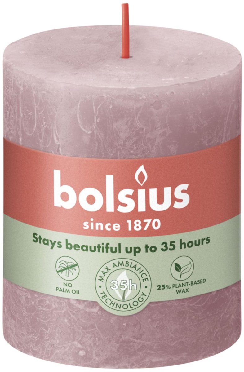 Bolsius Stompkaars Ash Rose Ø68 mm - Hoogte 8 cm - Grijs/Roze - 35 branduren