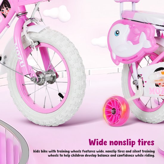Meisjesfiets met Zijwieltjes - 16 Inch Kinderfiets voor Meisjes van 2-12 Jaar (100-120 cm) - Inclusief Mandje & Poppenstoeltje - Opvouwbaar & Verstelbaar - Roze — afbeelding 3