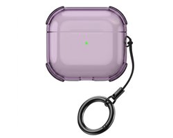Paars transparant hoesje voor oordopjes met sleutelring – schokbestendige beschermhoes geschikt voor AirPods 4