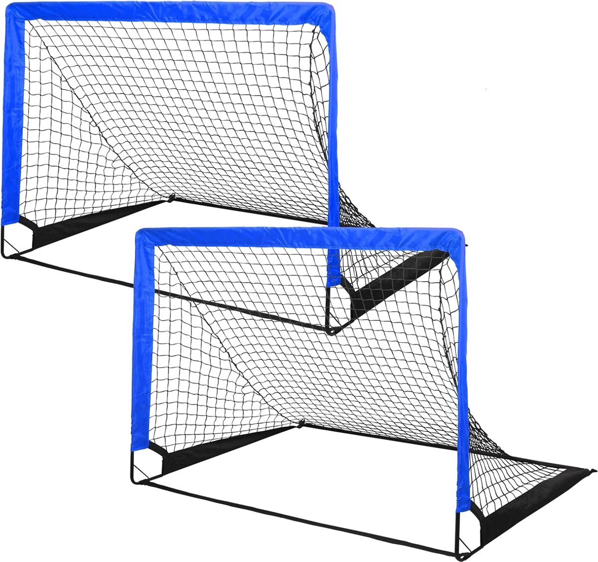 Voetbaldoel Set - Pop-up Netten - Training Oefenen - Inclusief Draagtassen - 4x3 Voet - Blauw Zwart