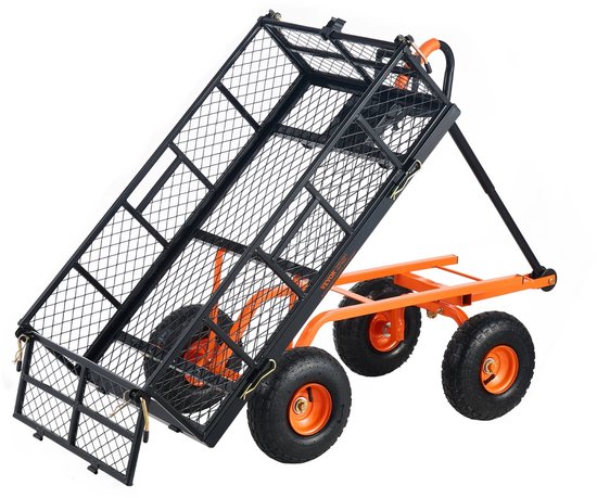 Jessi Store - Tuinkar - Bolderkar - Transportkar - Kantelfunctie - Verwijderbare Zijkanten - 180kg - 10 inch wielen - 177x49,5x50cm van Merkloos — afbeelding 5