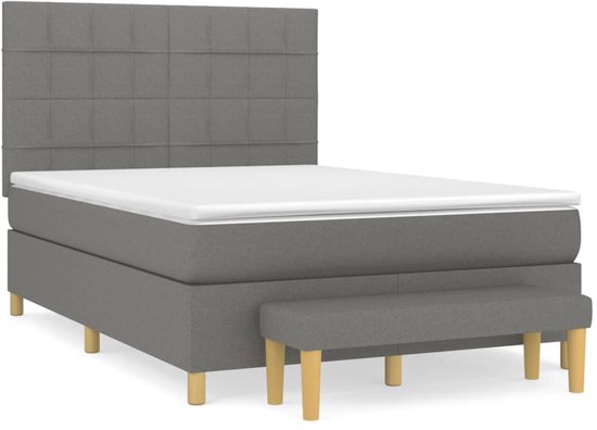 vidaXL - Boxspring - met - matras - stof - donkergrijs - 140x190 - cm