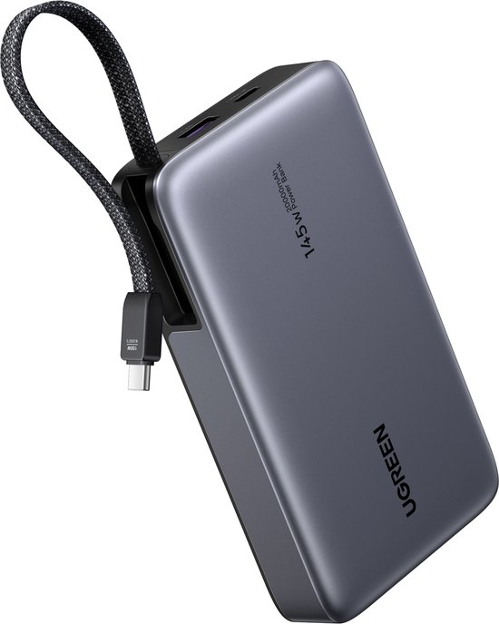 UGREEN Nexode Power Bank, 20000mAh 145W chargement rapide avec câble USB-C intégré, batteries de téléphone mobile externes compatibles avec ordinateur portable, Galaxy S25, iPhone 16/15-série, Dell et plus