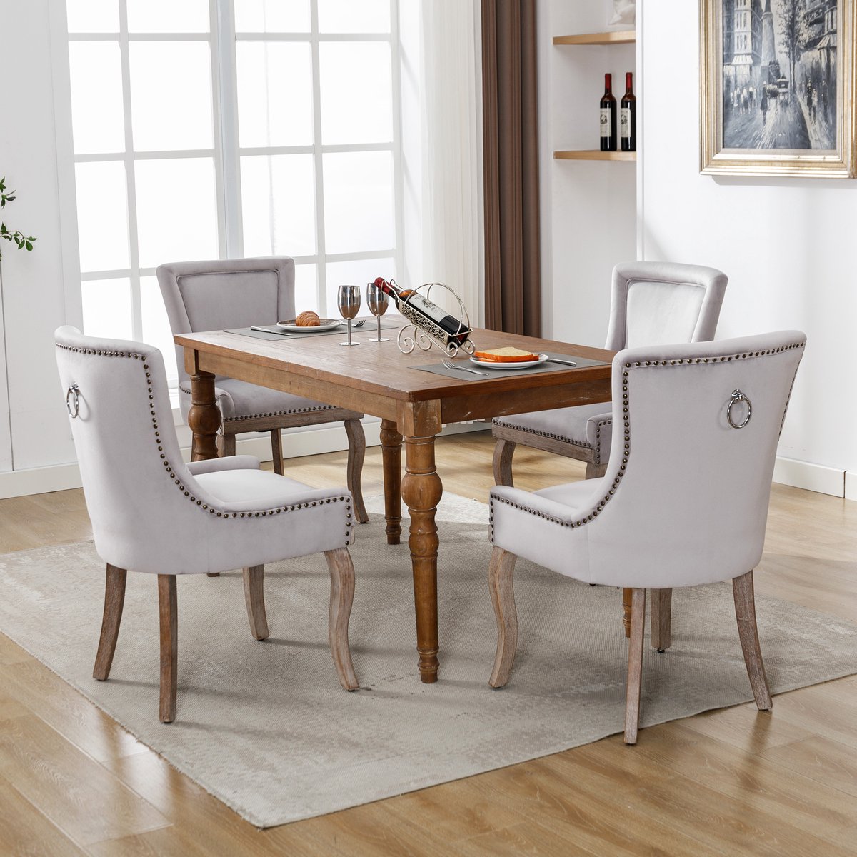 HAUSS SPOLE Eetkamerstoel - Luxe Fluweel Design - Comfortabel Met Gepolsterde Zitting En Massief Houten Poten - Grijs