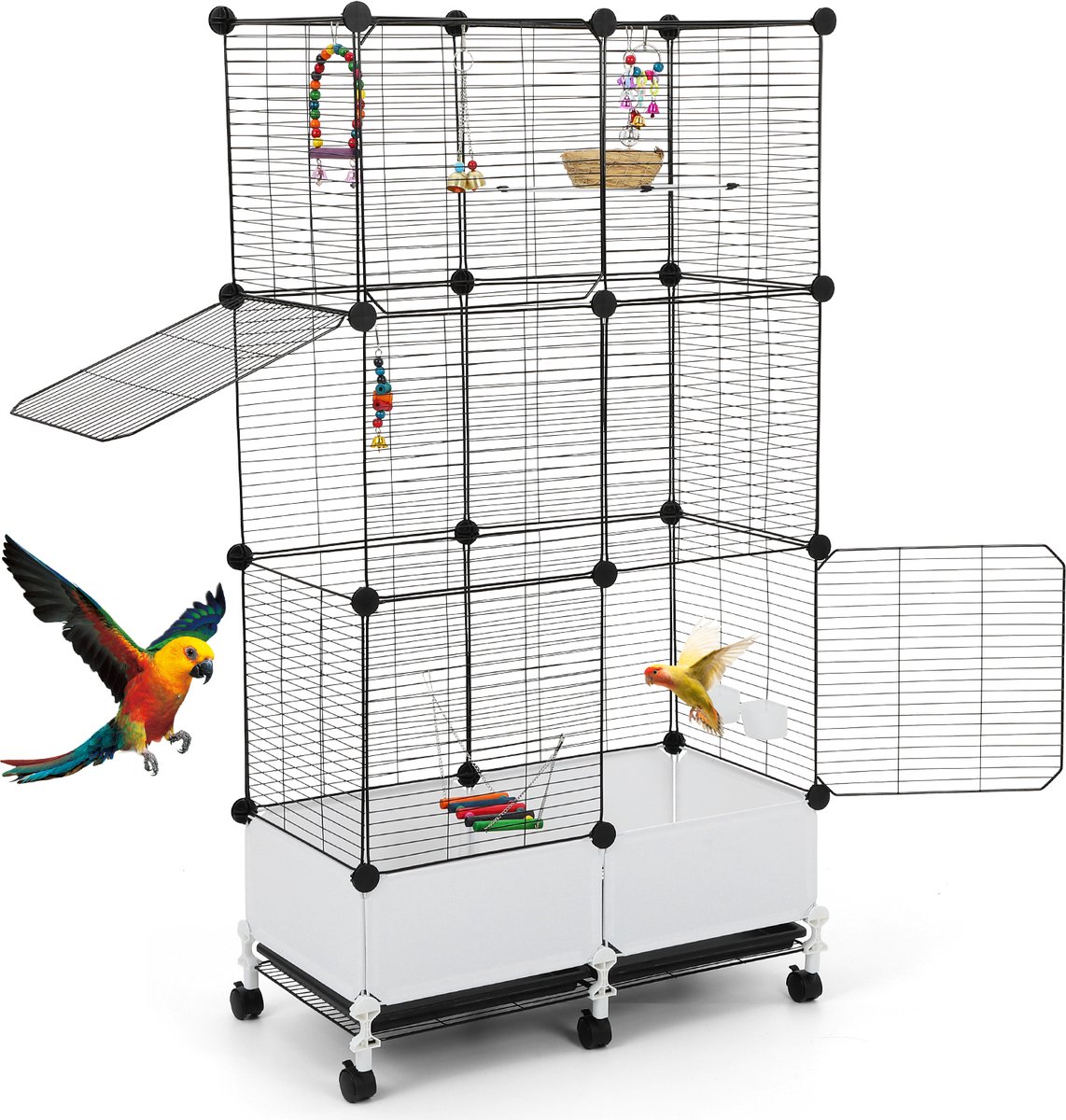 Grote Vogelskooi – 54 inch Smeedijzeren Standvogelkooi voor Afrikaanse Grijze Roodstaart, Parkieten, Valkparkieten, Dwergpapegaaien, Tortels & Lovebirds – Inclusief Speeltjes & Nestkastje – Zwart